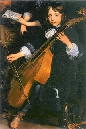 Altes Bild mit Violinunterricht (hier viola da Gamba)